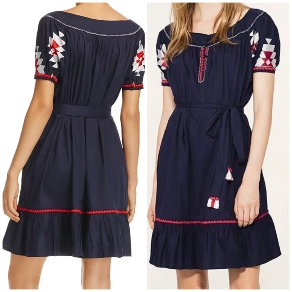 Tory Burch Alicia Embroidered Cotton Voile Boho embroidered Dress, size 10